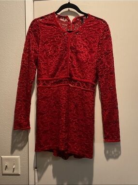 G by Guess Red Lace Long-Sleeve Romper
